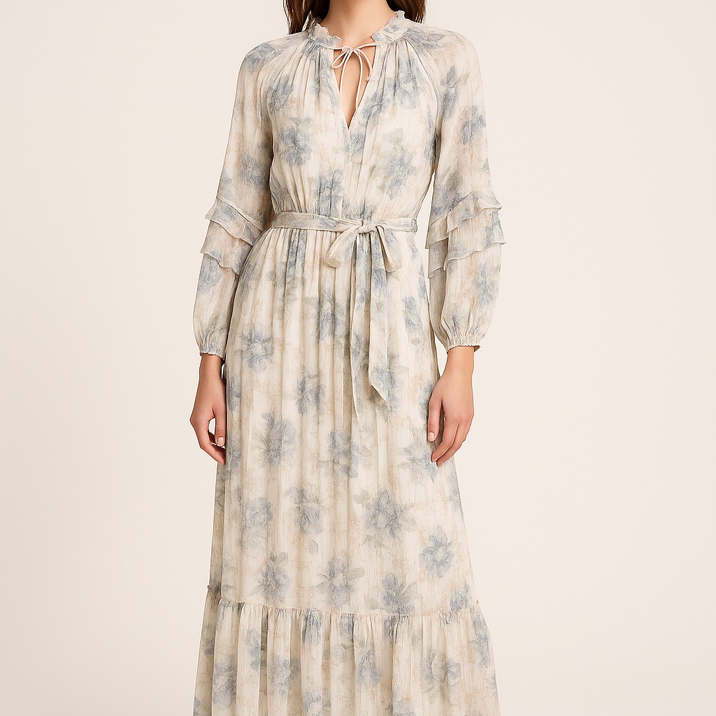 Bcbgmaxazria Floral Ruffle Maxi Dress Size S